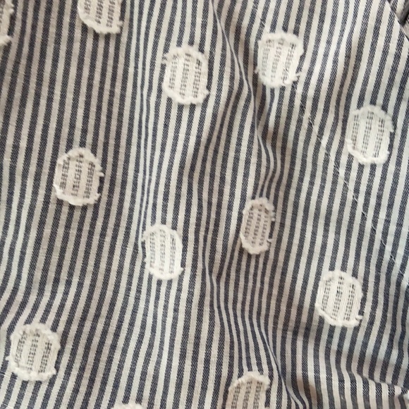 Loft size small. Side tie blouse. Navy and white stripe with white polka dots. - Picture 2 of 2